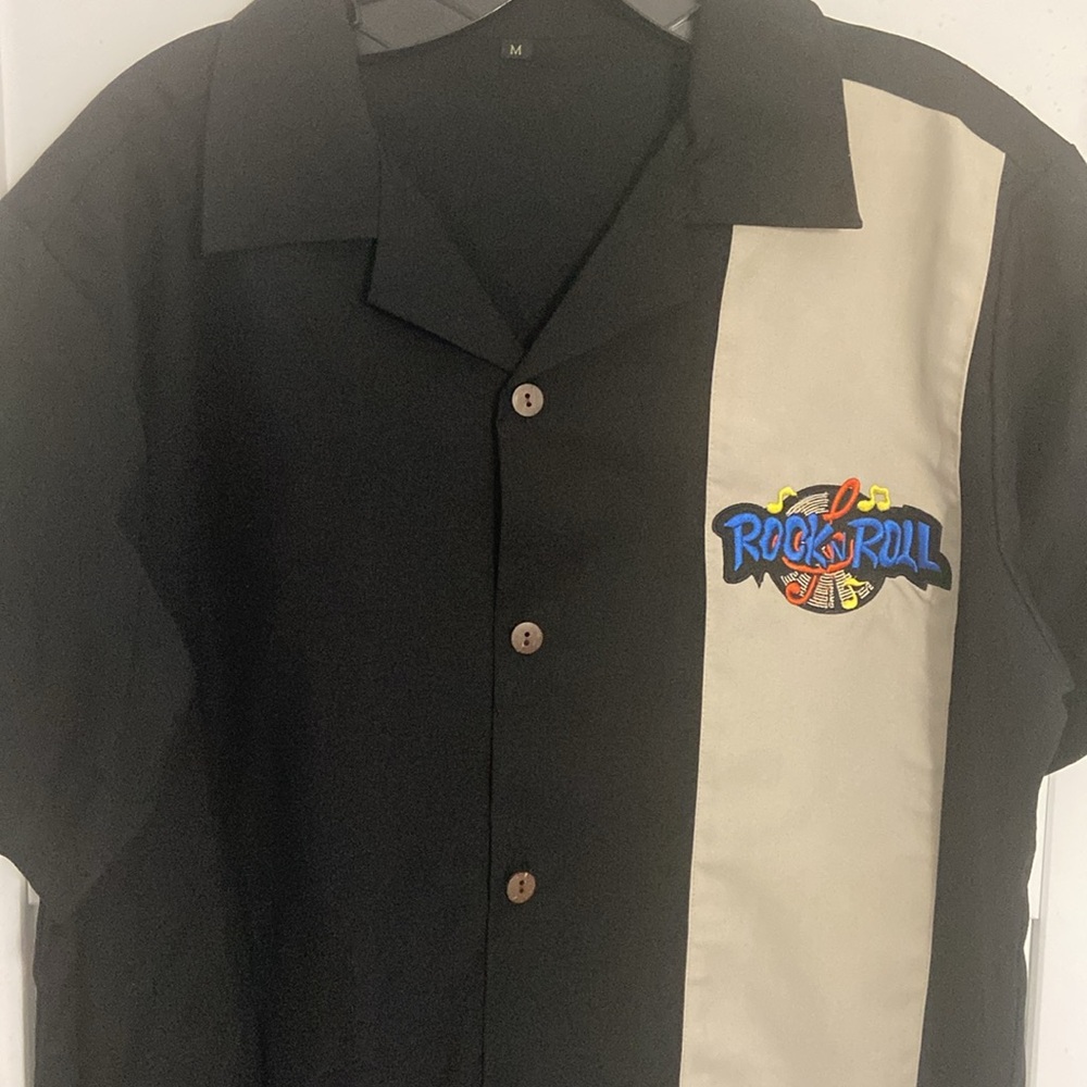 NEW Men's Black and Tan Rockabilly Bowling Shirt SZ MED - Picture 2 of 5